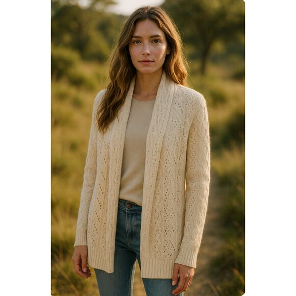 Calypso St Barth Sweater Women Cream 100% Cashmere Open Cardigan Cable Knit S - Picture 1 of 10